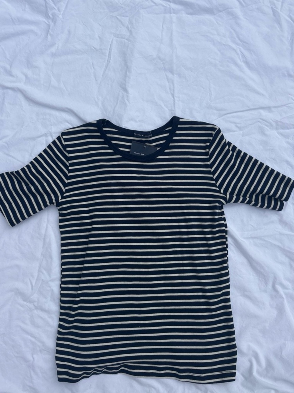 Brandy Melville Navy and White Striped Tee